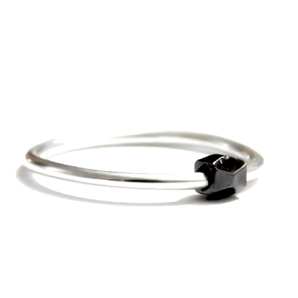 (2-13) 925 Sterling Silver Anxiety Fidget Sliding Black Nugget Bead Band Ring - Picture 3 of 7